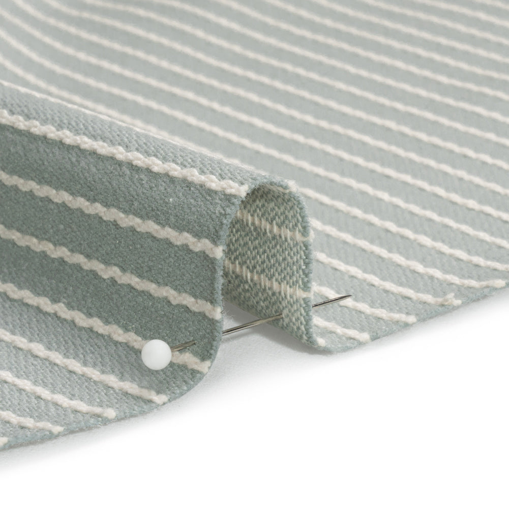 Cotton and Polyester Woven - Seafoam Tactile Chalk Stripes - British Imported Detail Cotton and Polyester Woven - Seafoam Tactile Chalk Stripes - British Imported Detail