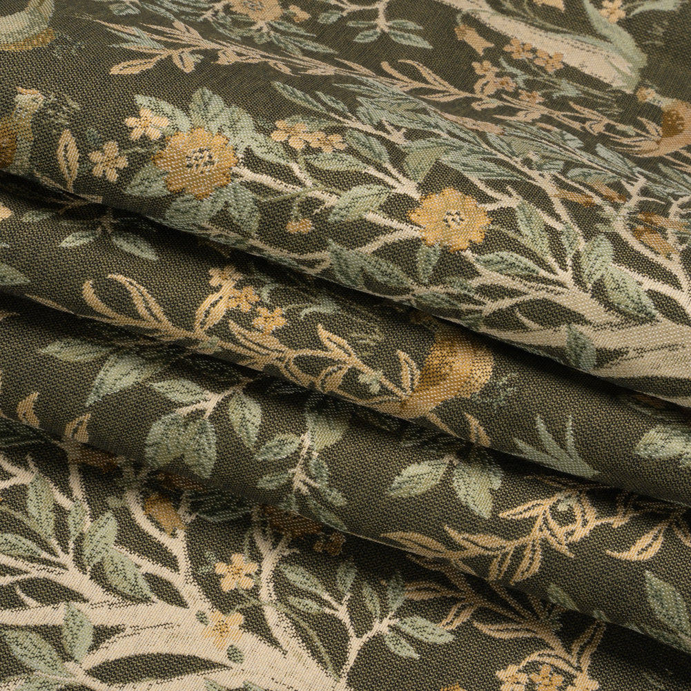Drapery Jacquard - Forest Pheasants in the Orchard - British Imported Folded Drapery Jacquard - Forest Pheasants in the Orchard - British Imported Folded