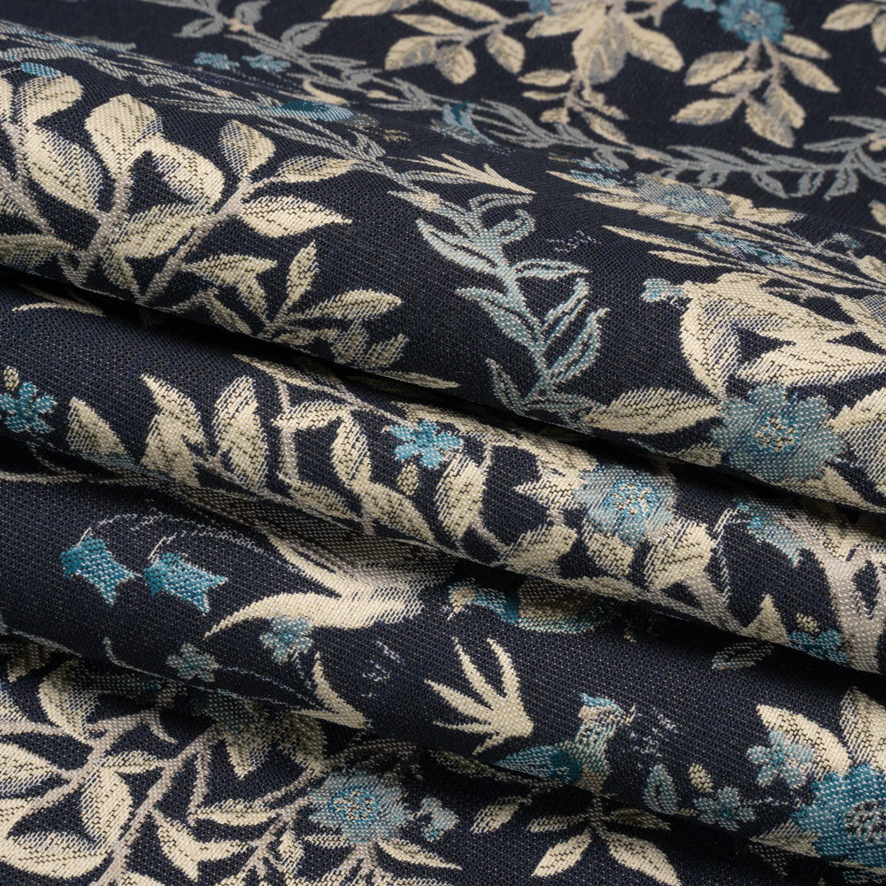 Drapery Jacquard - Ink Pheasants in the Orchard - British Imported Folded Drapery Jacquard - Ink Pheasants in the Orchard - British Imported Folded