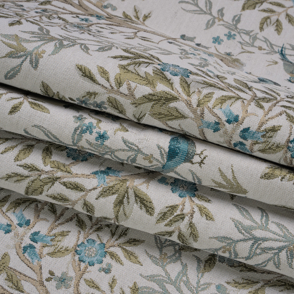 Drapery Jacquard - Kingfisher Pheasants in the Orchard - British Imported Folded Drapery Jacquard - Kingfisher Pheasants in the Orchard - British Imported Folded