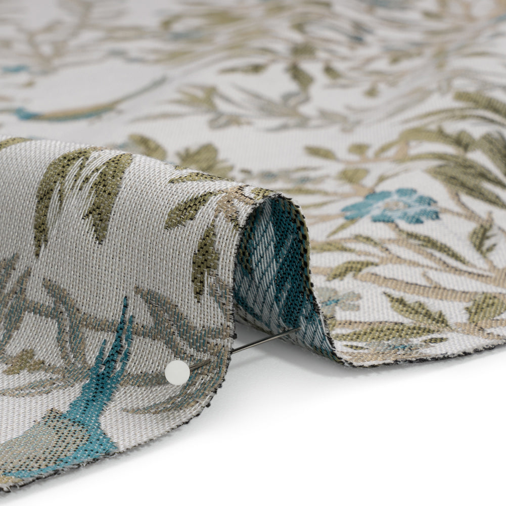 Drapery Jacquard - Kingfisher Pheasants in the Orchard - British Imported Detail Drapery Jacquard - Kingfisher Pheasants in the Orchard - British Imported Detail