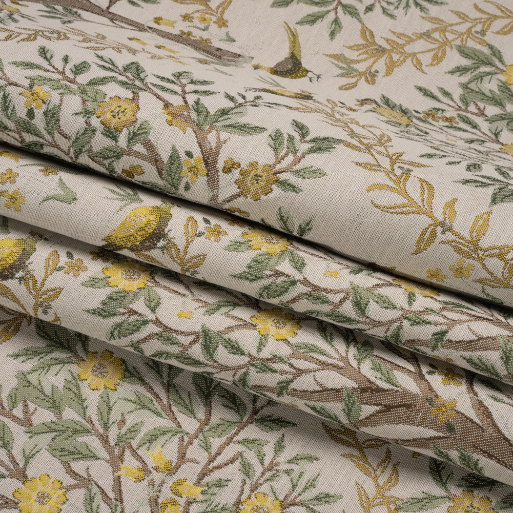 Drapery Jacquard - Lemon Pheasants in the Orchard - British Imported Folded Drapery Jacquard - Lemon Pheasants in the Orchard - British Imported Folded
