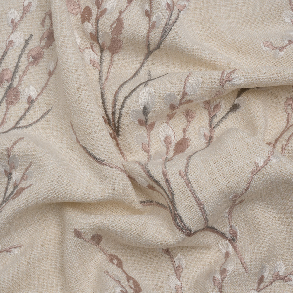 Embroidered Drapery Woven - Blush Prairie Willow - British Imported Embroidered Drapery Woven - Blush Prairie Willow - British Imported