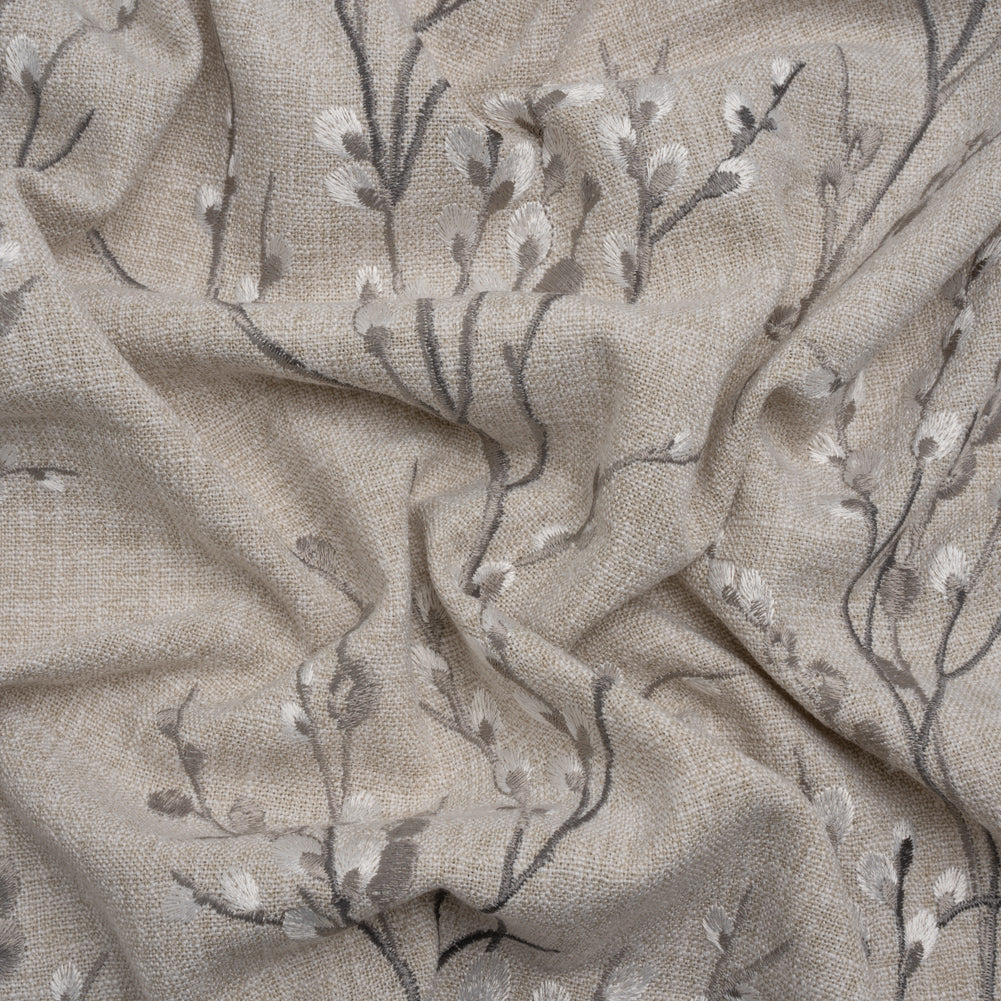 Embroidered Drapery Woven - Steel Prairie Willow - British Imported Embroidered Drapery Woven - Steel Prairie Willow - British Imported