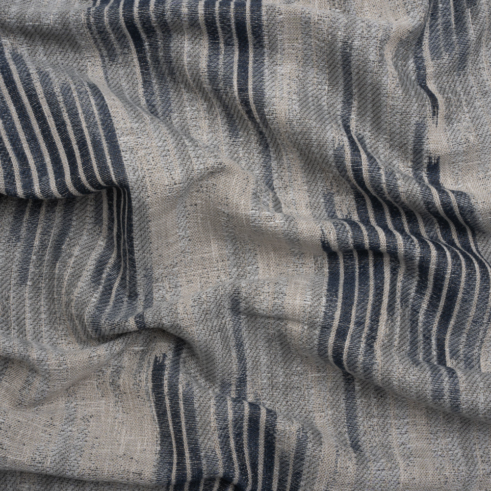Drapery Jacquard - Ink Ikat Stripes - British Imported Drapery Jacquard - Ink Ikat Stripes - British Imported