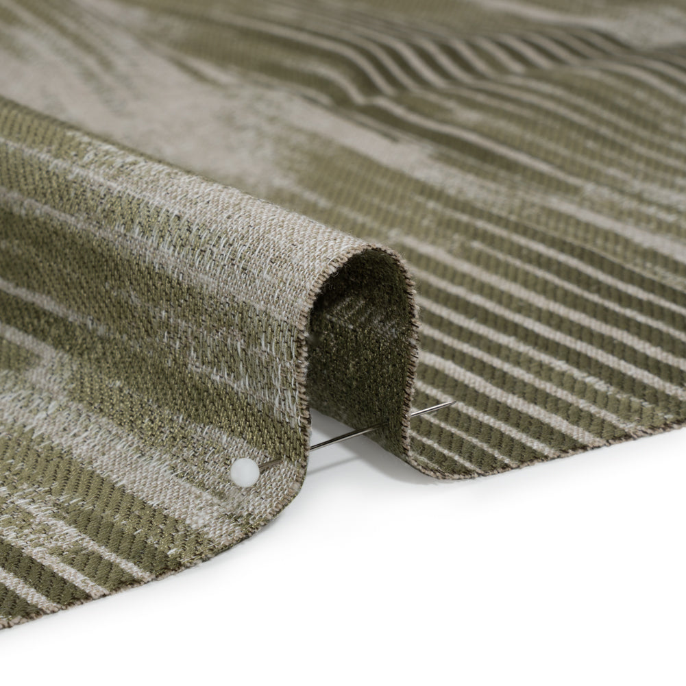 Drapery Jacquard - Moss Ikat Stripes - British Imported Detail Drapery Jacquard - Moss Ikat Stripes - British Imported Detail