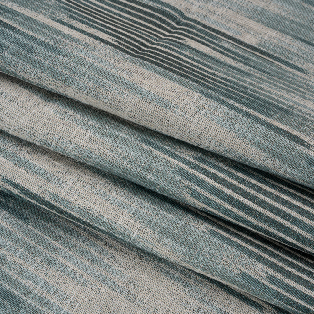 Drapery Jacquard - Peacock Ikat Stripes - British Imported Folded Drapery Jacquard - Peacock Ikat Stripes - British Imported Folded
