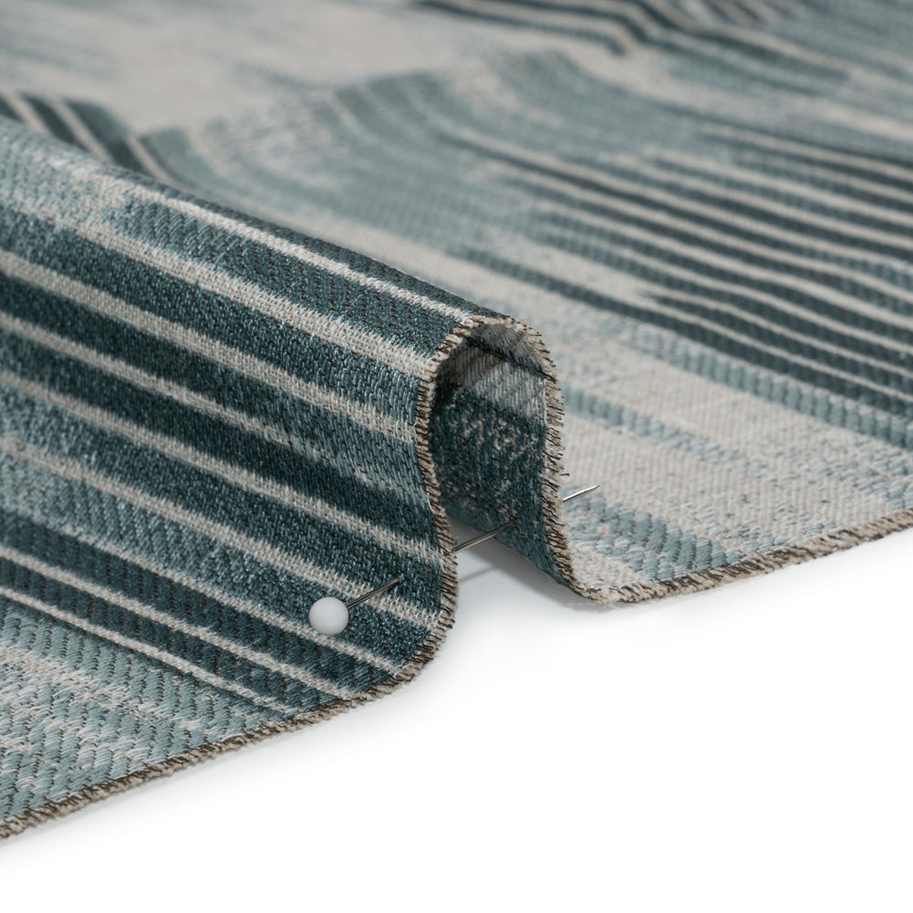 Drapery Jacquard - Peacock Ikat Stripes - British Imported Detail Drapery Jacquard - Peacock Ikat Stripes - British Imported Detail