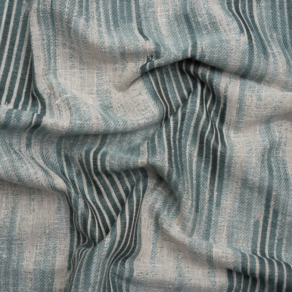 Drapery Jacquard - Peacock Ikat Stripes - British Imported Drapery Jacquard - Peacock Ikat Stripes - British Imported