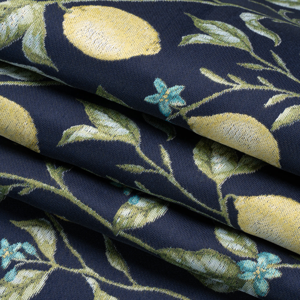 Drapery Jacquard - Ink Lemon Trees - British Imported Folded Drapery Jacquard - Ink Lemon Trees - British Imported Folded