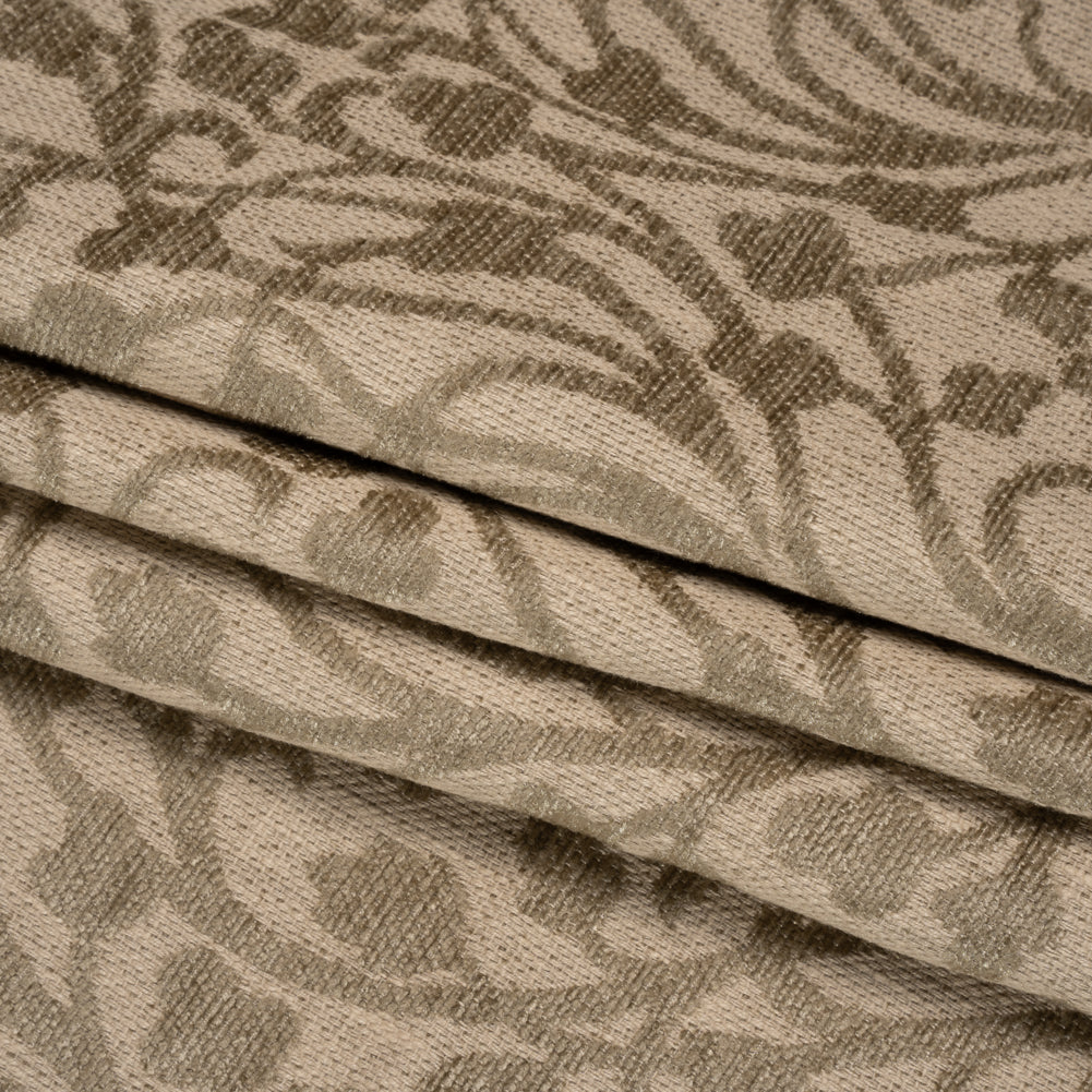 Drapery Chenille Jacquard - Fawn Leafy Vines - British Imported Folded Drapery Chenille Jacquard - Fawn Leafy Vines - British Imported Folded