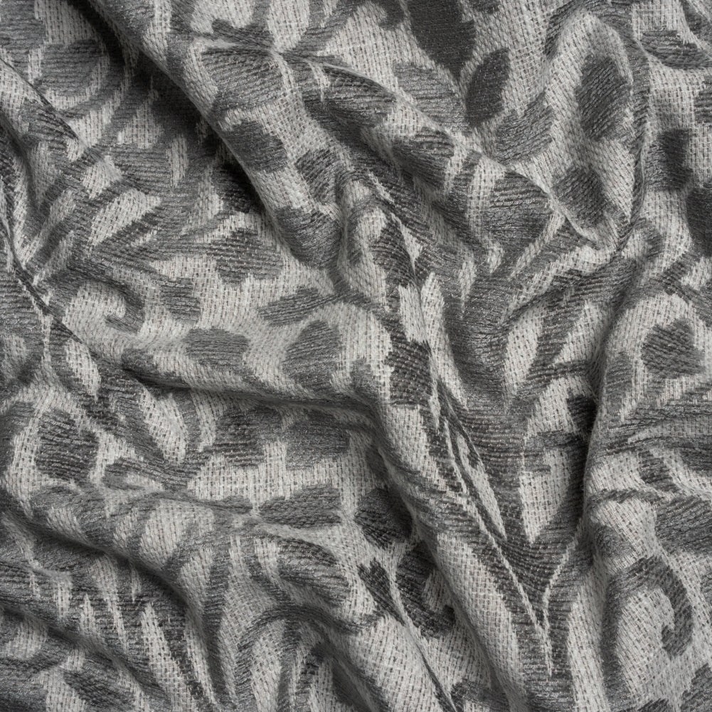 Drapery Chenille Jacquard - Silver Leafy Vines - British Imported Drapery Chenille Jacquard - Silver Leafy Vines - British Imported