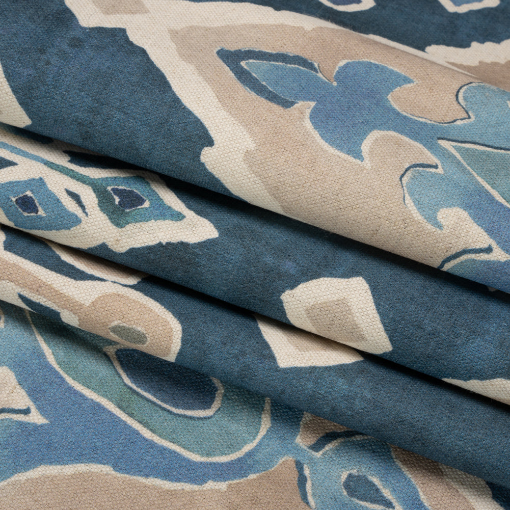Cotton and Linen Canvas Print - Indigo Painted Diamonds - British Imported Folded Cotton and Linen Canvas Print - Indigo Painted Diamonds - British Imported Folded