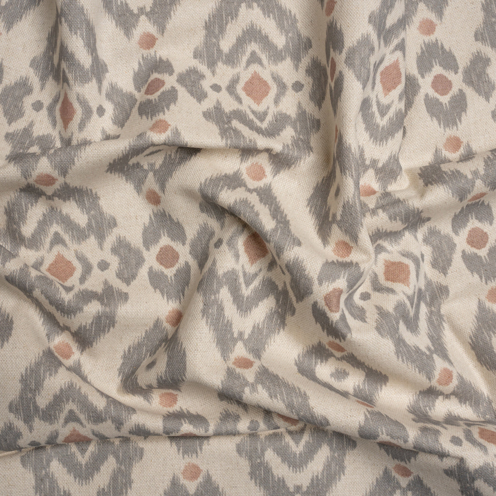 Cotton and Linen Canvas Print - Rose Ikat Geometries - British Imported Cotton and Linen Canvas Print - Rose Ikat Geometries - British Imported
