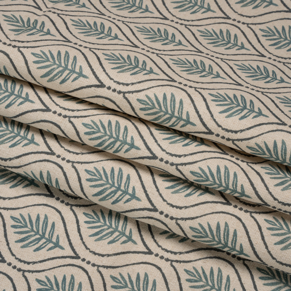 Cotton and Linen Canvas Print - Indigo Leaf Motif - British Imported Folded Cotton and Linen Canvas Print - Indigo Leaf Motif - British Imported Folded