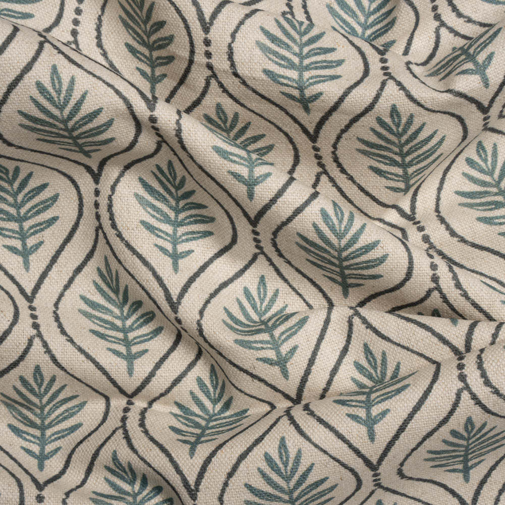 Cotton and Linen Canvas Print - Indigo Leaf Motif - British Imported Cotton and Linen Canvas Print - Indigo Leaf Motif - British Imported