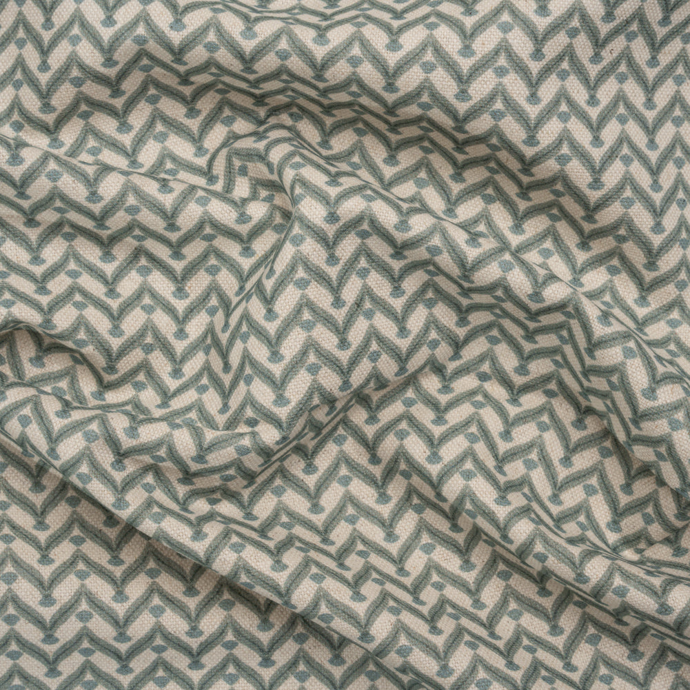 Cotton and Linen Canvas Print - Aegean Leafy Chevrons - British Imported Cotton and Linen Canvas Print - Aegean Leafy Chevrons - British Imported