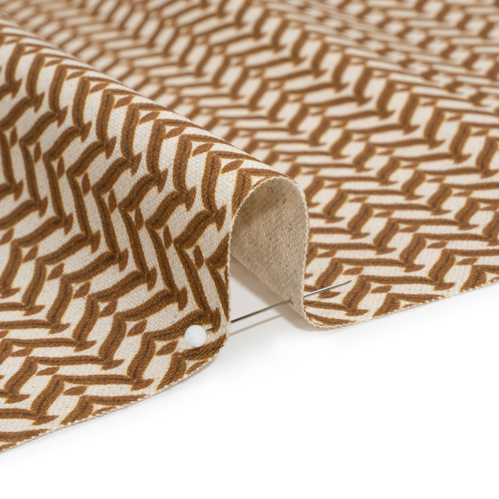Cotton and Linen Canvas Print - Bronze Leafy Chevrons - British Imported Detail Cotton and Linen Canvas Print - Bronze Leafy Chevrons - British Imported Detail