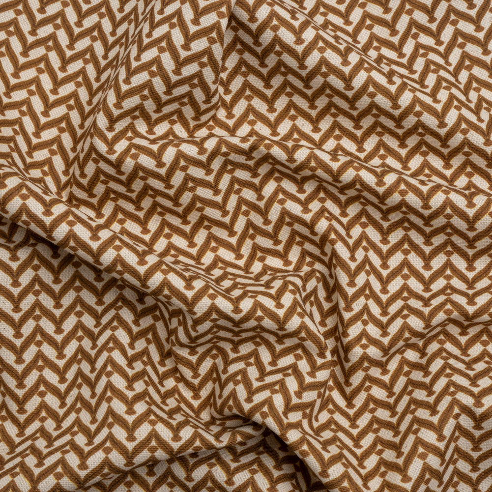 Cotton and Linen Canvas Print - Bronze Leafy Chevrons - British Imported Cotton and Linen Canvas Print - Bronze Leafy Chevrons - British Imported