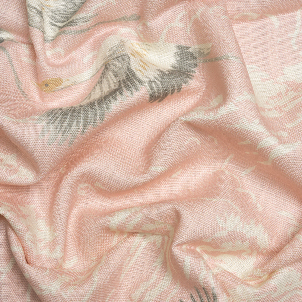 Viscose and Linen Drapery Woven Print - Blush Cranes in the Clouds - British Imported Viscose and Linen Drapery Woven Print - Blush Cranes in the Clouds - British Imported