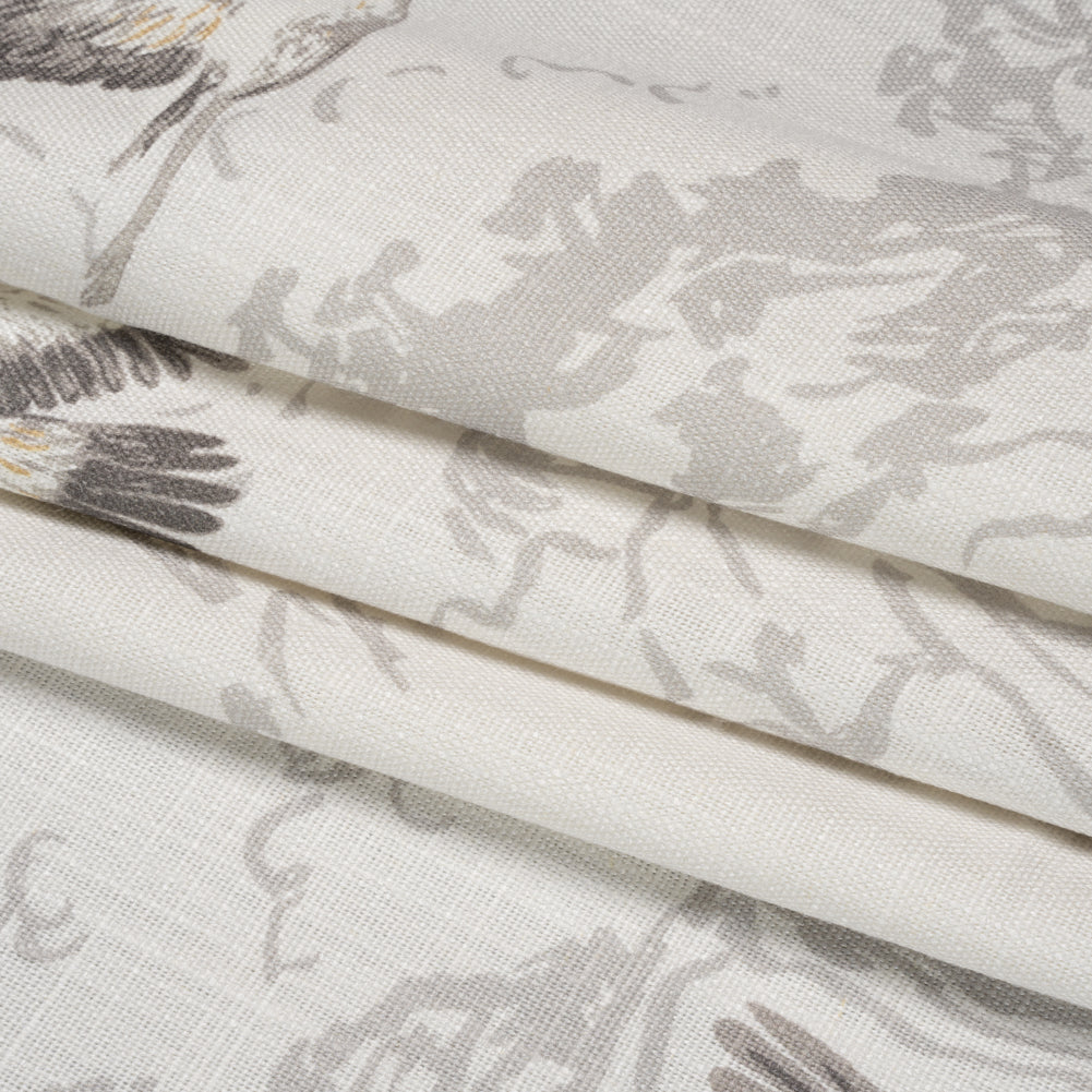 Viscose and Linen Drapery Woven Print - Silver Cranes in the Clouds - British Imported Folded Viscose and Linen Drapery Woven Print - Silver Cranes in the Clouds - British Imported Folded