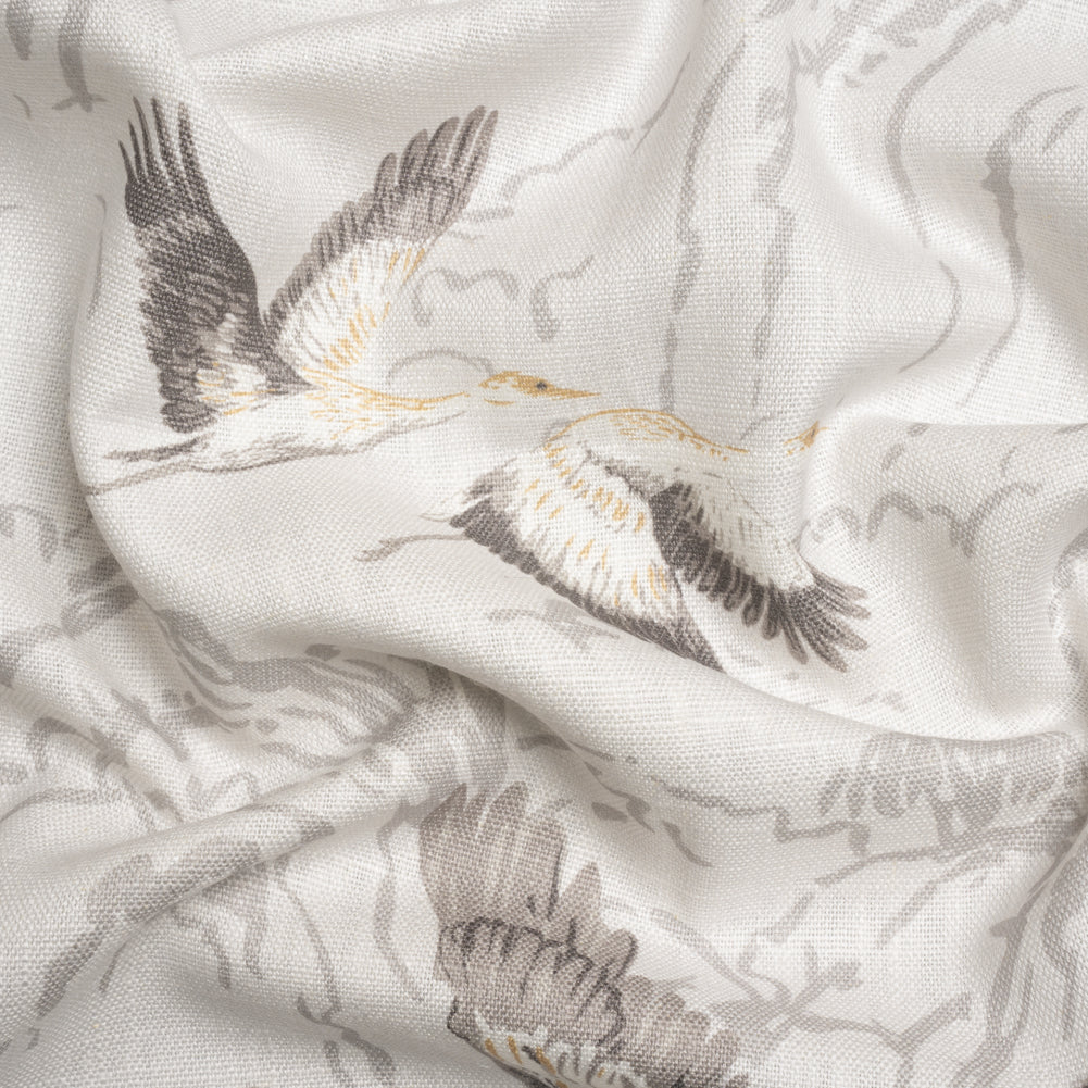 Viscose and Linen Drapery Woven Print - Silver Cranes in the Clouds - British Imported Viscose and Linen Drapery Woven Print - Silver Cranes in the Clouds - British Imported