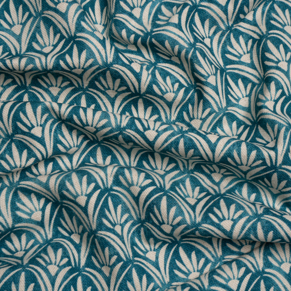 Cotton and Linen Canvas Print - Ocean Floral Arches - British Imported Cotton and Linen Canvas Print - Ocean Floral Arches - British Imported