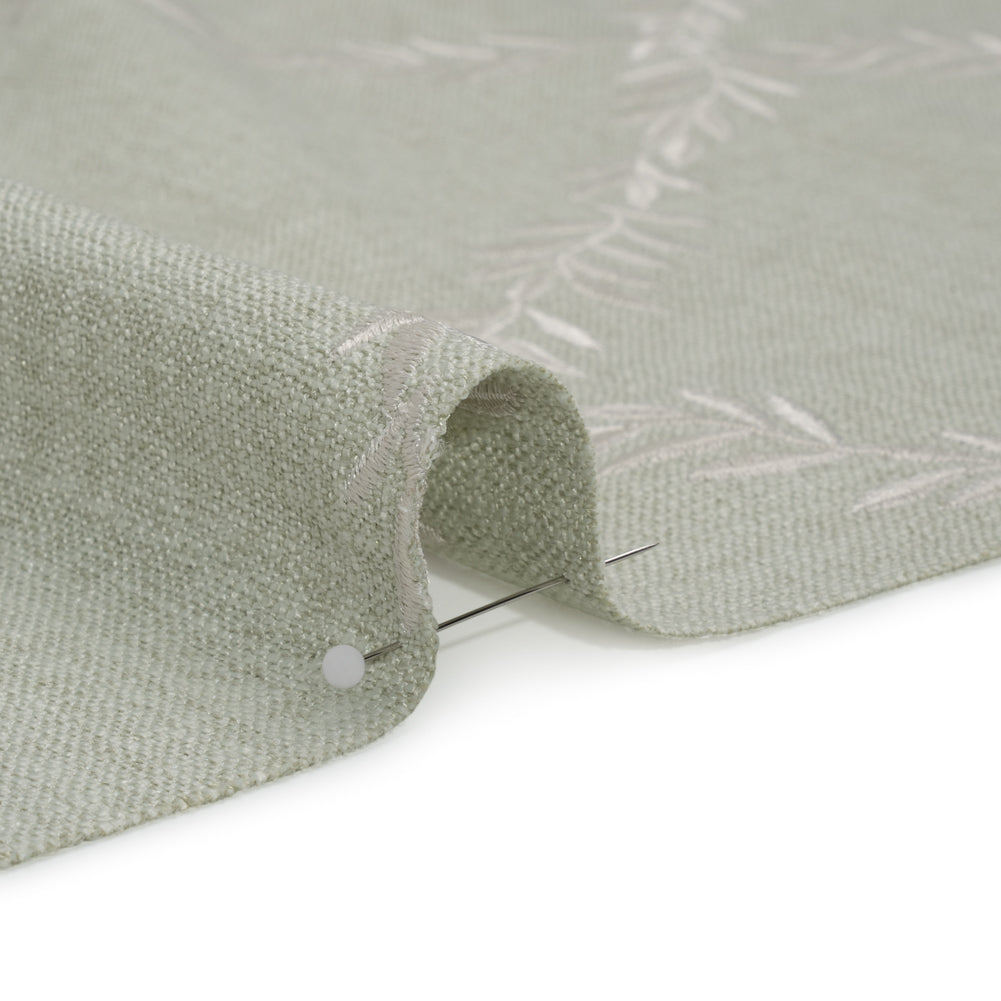Embroidered Slubbed Drapery Woven - Duckegg Leafy Lattice - British Imported Detail Embroidered Slubbed Drapery Woven - Duckegg Leafy Lattice - British Imported Detail