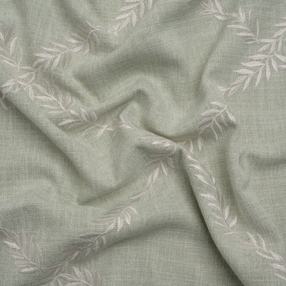 Embroidered Slubbed Drapery Woven - Duckegg Leafy Lattice - British Imported Embroidered Slubbed Drapery Woven - Duckegg Leafy Lattice - British Imported