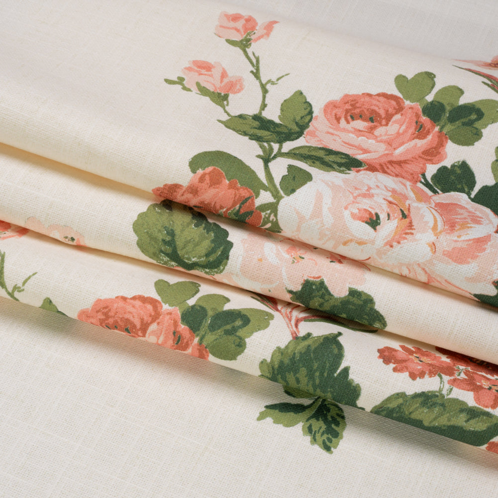 Brushed Cotton Canvas Print - Natural Elegant Floral - British Imported Folded Brushed Cotton Canvas Print - Natural Elegant Floral - British Imported Folded