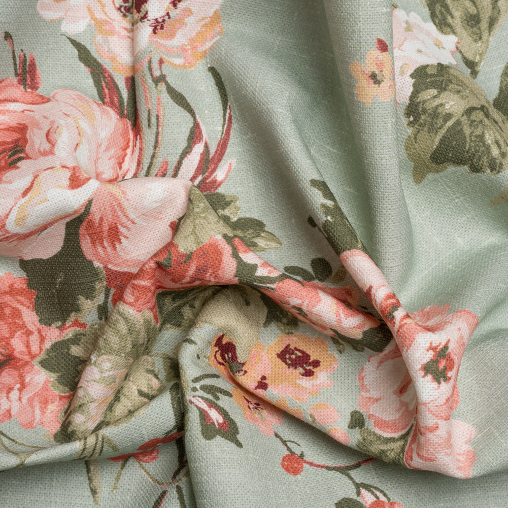 Brushed Cotton Canvas Print - Sage Elegant Floral - British Imported Brushed Cotton Canvas Print - Sage Elegant Floral - British Imported