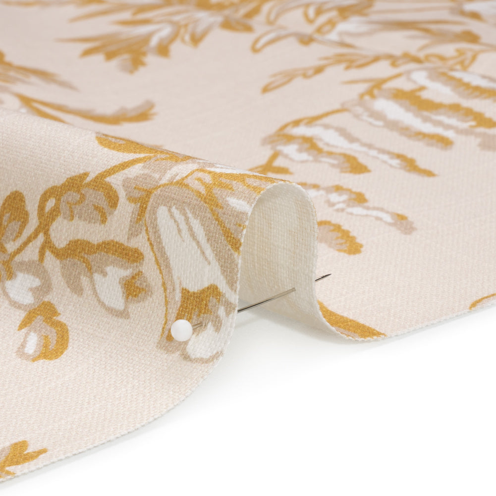 Cotton Canvas Print - Ochre Floral Bouquets - British Imported Detail Cotton Canvas Print - Ochre Floral Bouquets - British Imported Detail