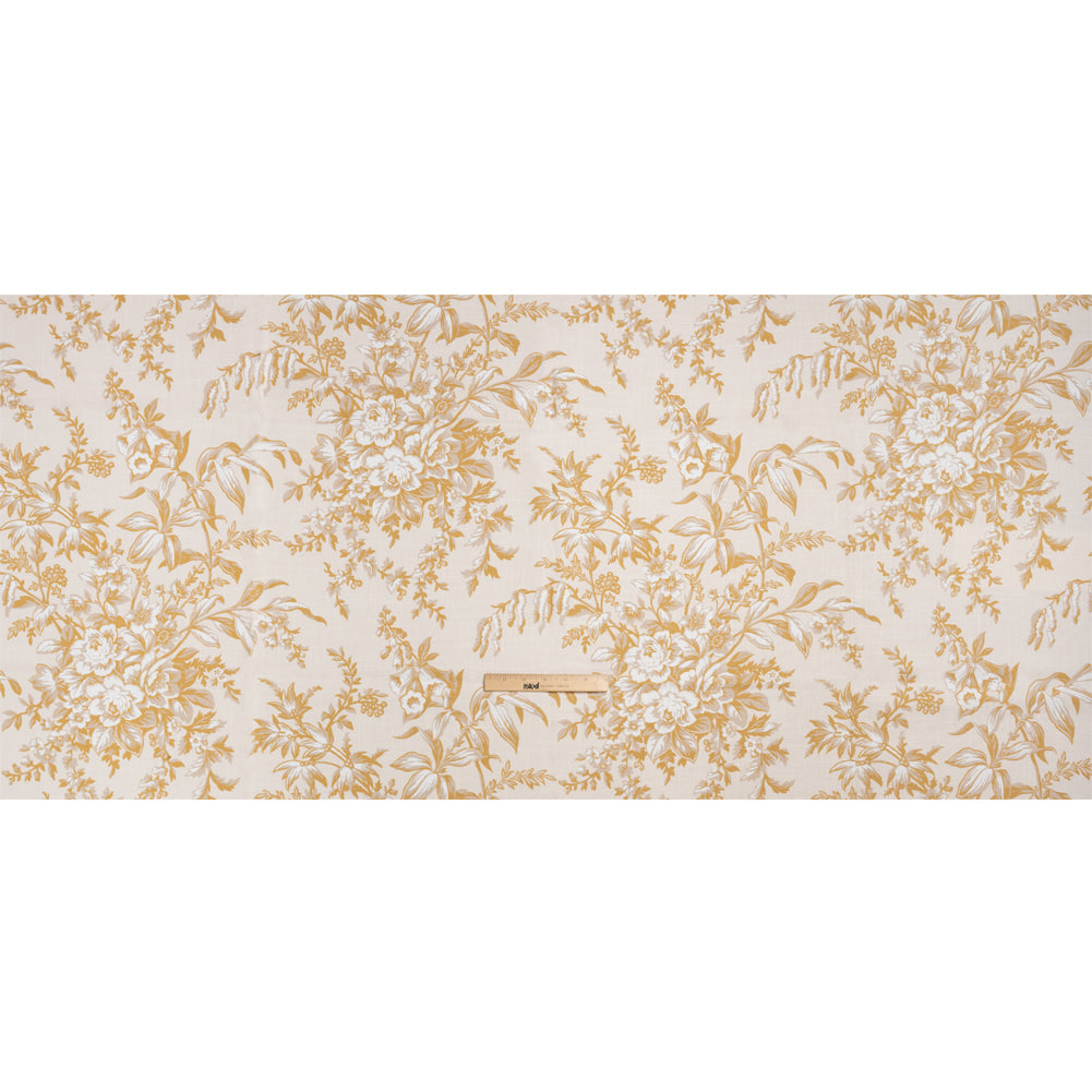 Cotton Canvas Print - Ochre Floral Bouquets - British Imported Full Cotton Canvas Print - Ochre Floral Bouquets - British Imported Full