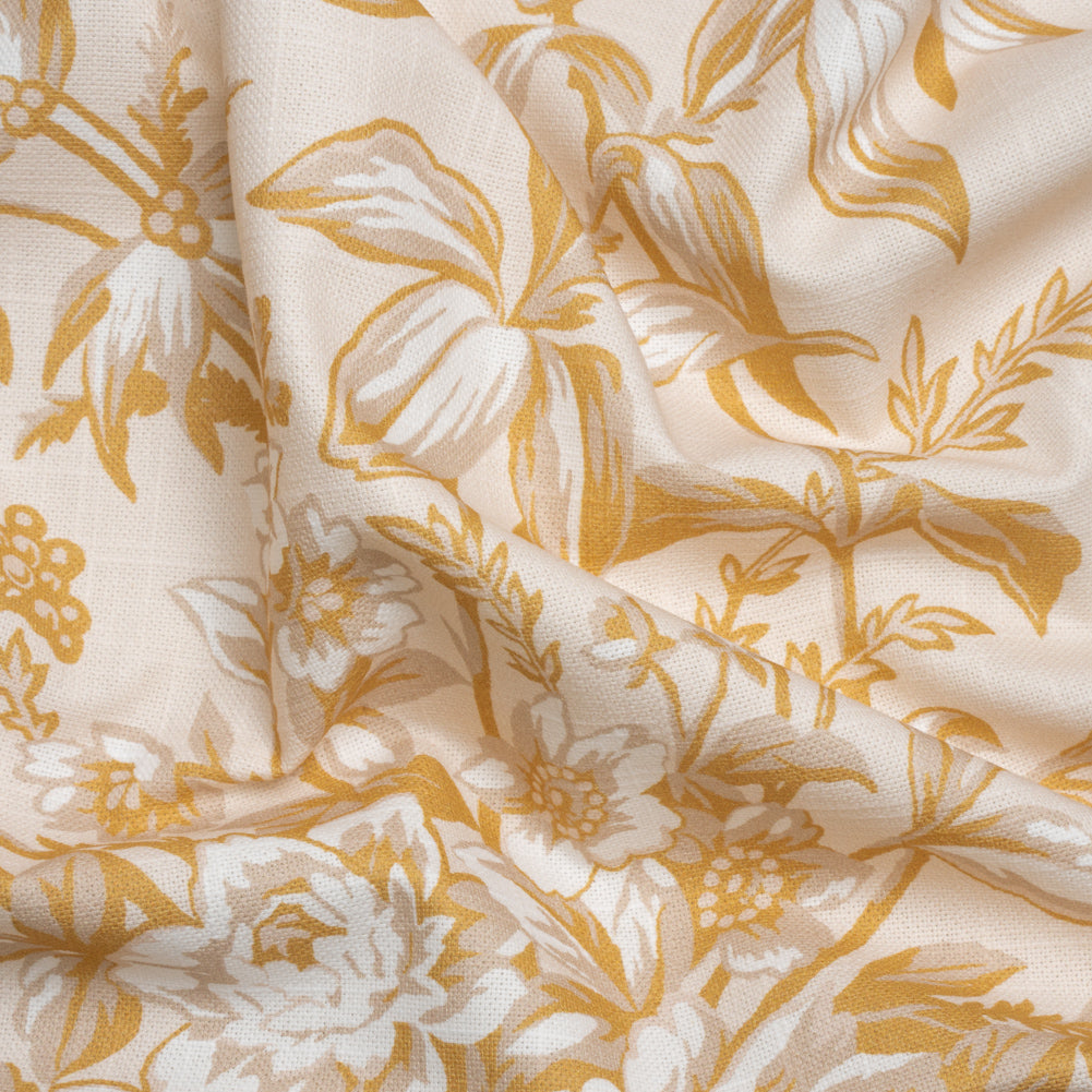 Cotton Canvas Print - Ochre Floral Bouquets - British Imported Cotton Canvas Print - Ochre Floral Bouquets - British Imported