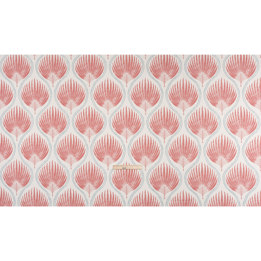 Cotton Canvas Print - Strawberry Palm Leaf Ogee - British Imported Cotton Canvas Print - Strawberry Palm Leaf Ogee - British Imported