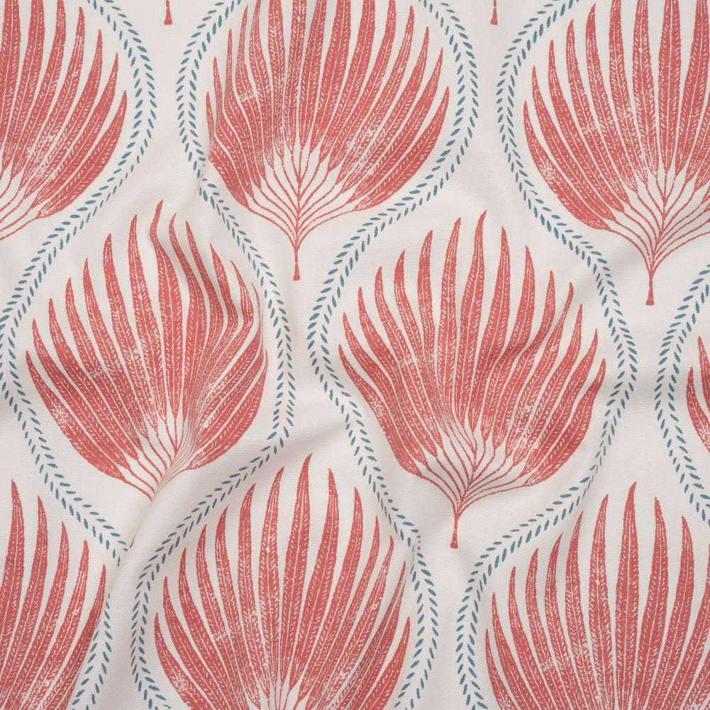 Cotton Canvas Print - Strawberry Palm Leaf Ogee - British Imported Cotton Canvas Print - Strawberry Palm Leaf Ogee - British Imported