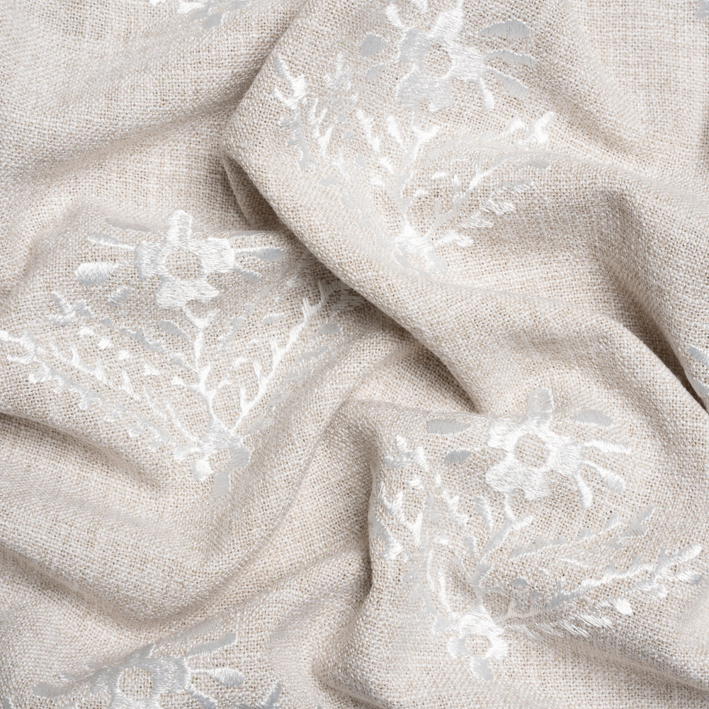 Embroidered Textured Drapery Woven - Almond Flowering Ferns - British Imported Embroidered Textured Drapery Woven - Almond Flowering Ferns - British Imported