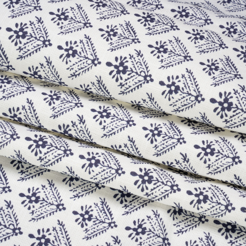 Cotton Canvas Print - French Navy Flowering Ferns - British Imported Folded Cotton Canvas Print - French Navy Flowering Ferns - British Imported Folded