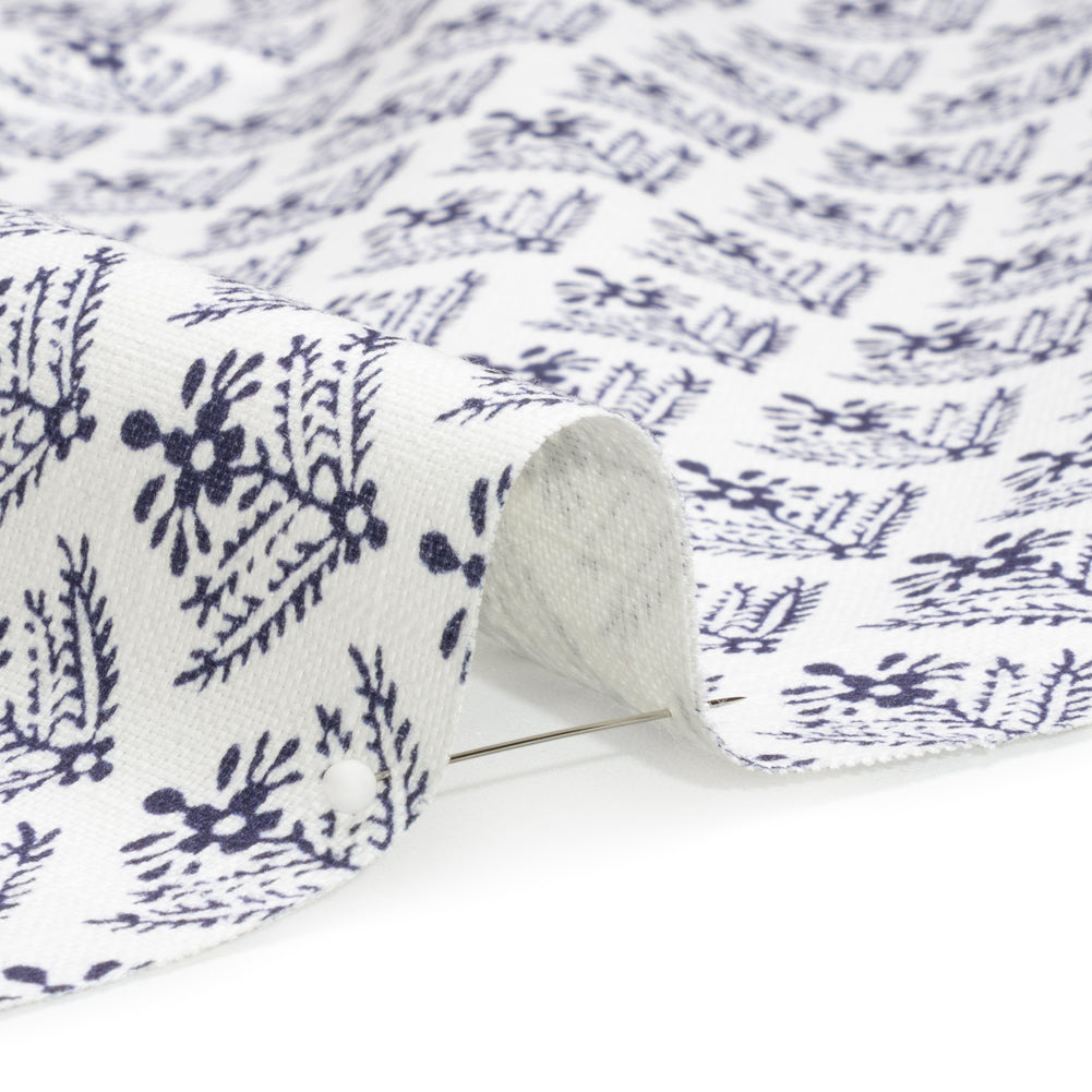 Cotton Canvas Print - French Navy Flowering Ferns - British Imported Detail Cotton Canvas Print - French Navy Flowering Ferns - British Imported Detail