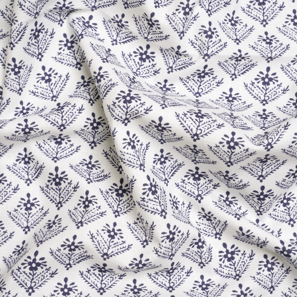 Cotton Canvas Print - French Navy Flowering Ferns - British Imported Cotton Canvas Print - French Navy Flowering Ferns - British Imported