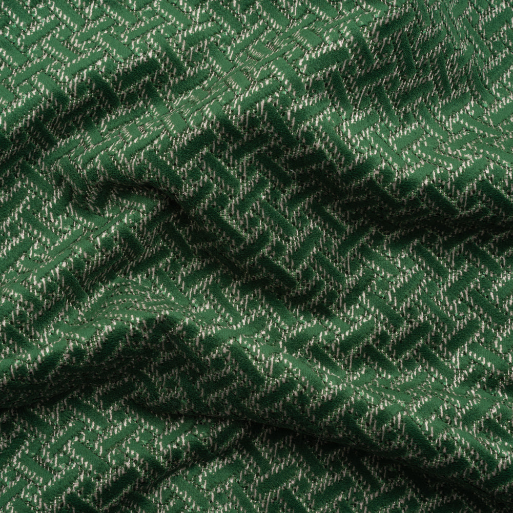 Chenille Jacquard - Bottle Green Geometric Basketweave - British Imported Chenille Jacquard - Bottle Green Geometric Basketweave - British Imported