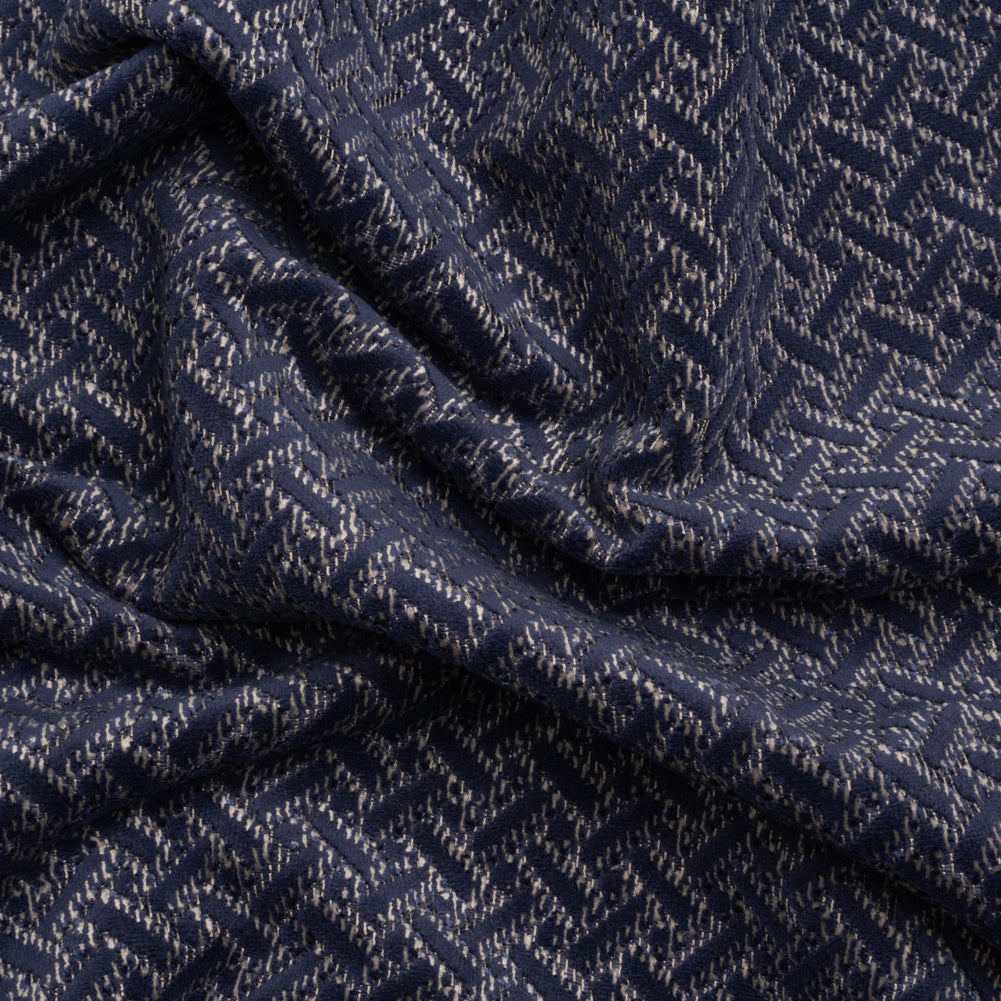 Chenille Jacquard - French Navy Geometric Basketweave - British Imported Chenille Jacquard - French Navy Geometric Basketweave - British Imported
