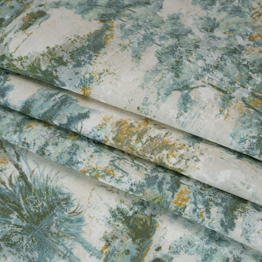 Drapery Jacquard Print - Jade Dreamy Trees - British Imported - Folded Drapery Jacquard Print - Jade Dreamy Trees - British Imported - Folded