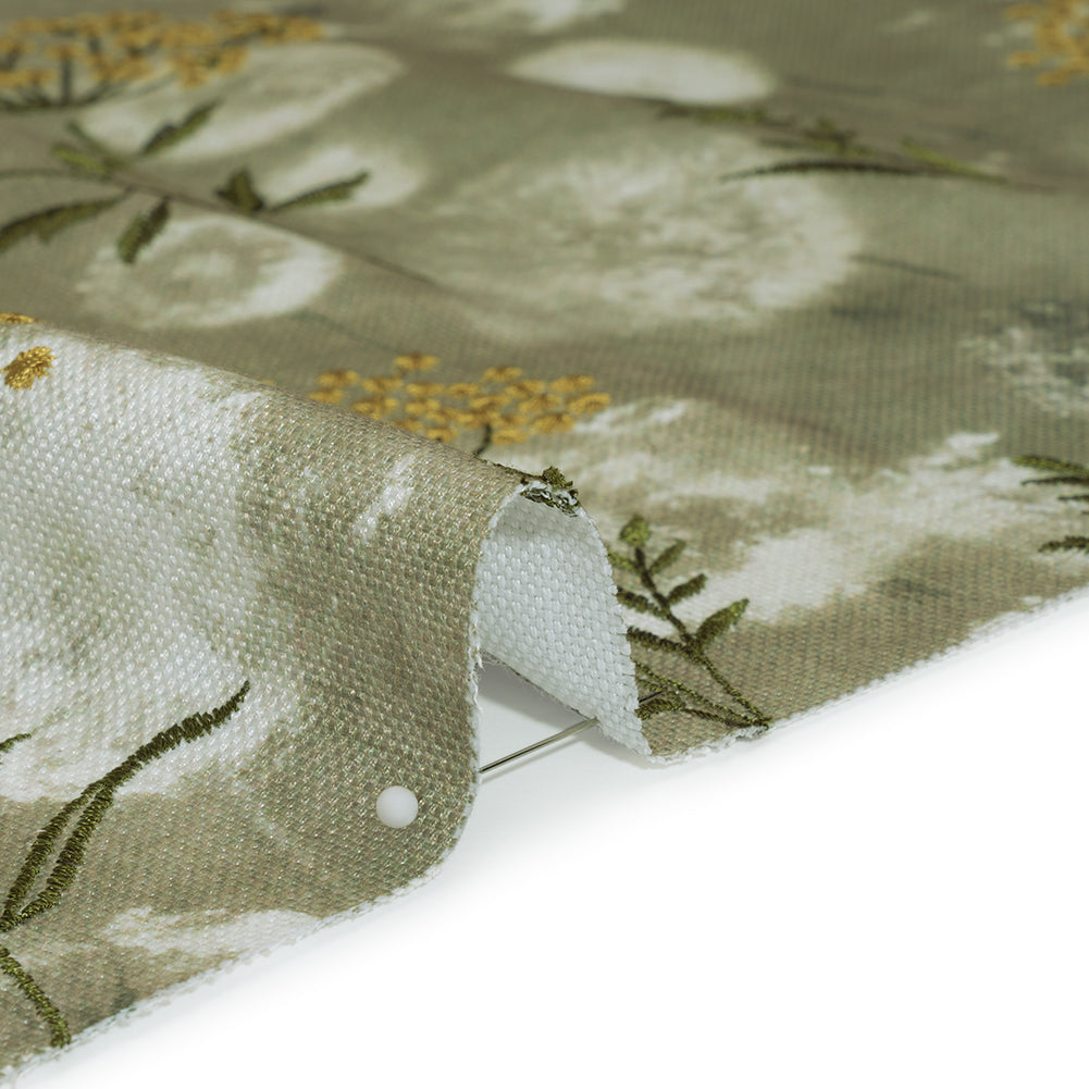 Cotton Canvas Print with Floral Embroidery - Ivy Tie Dye Spots - British Imported - Detail Cotton Canvas Print with Floral Embroidery - Ivy Tie Dye Spots - British Imported - Detail