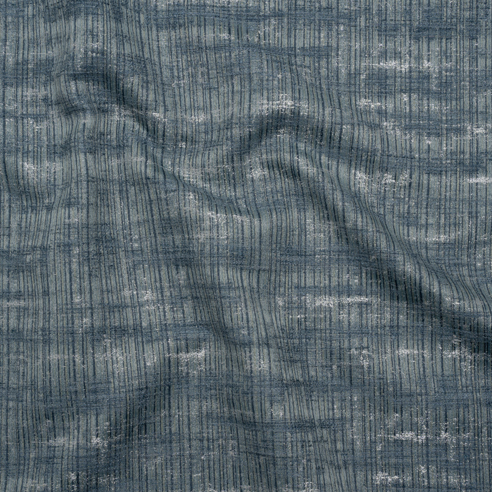 Textured Recycled Polyester Drapery Jacquard - Denim Abstract - British Imported Textured Recycled Polyester Drapery Jacquard - Denim Abstract - British Imported