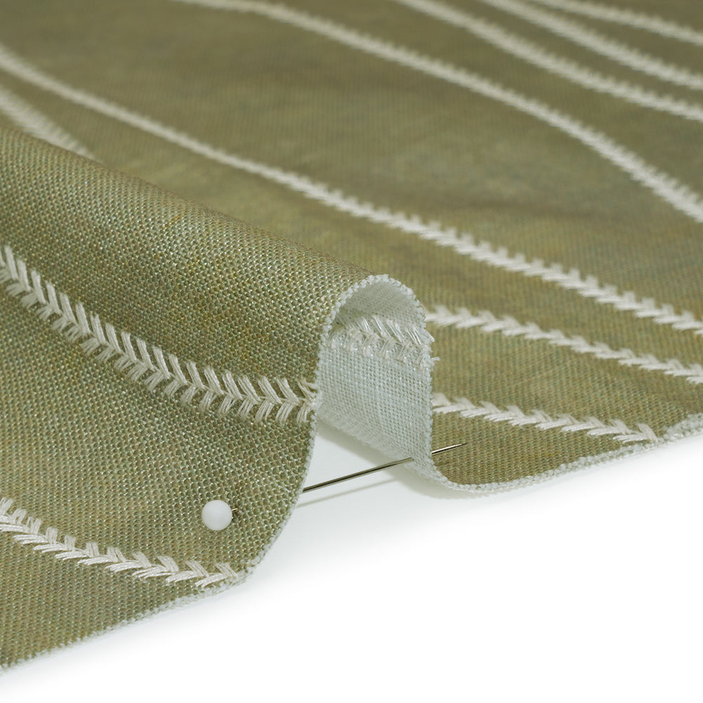 Embroidered Linen-Look Polyester Drapery Woven - Ivy Leafy Wavy Lines and Watercolor Texture - British Imported Embroidered Linen-Look Polyester Drapery Woven - Ivy Leafy Wavy Lines and Watercolor Texture - British Imported