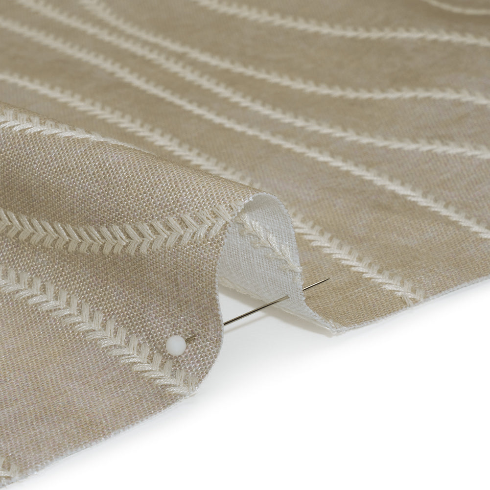 Embroidered Linen-Look Polyester Drapery Woven - Otter Leafy Wavy Lines and Watercolor Texture - British Imported Embroidered Linen-Look Polyester Drapery Woven - Otter Leafy Wavy Lines and Watercolor Texture - British Imported