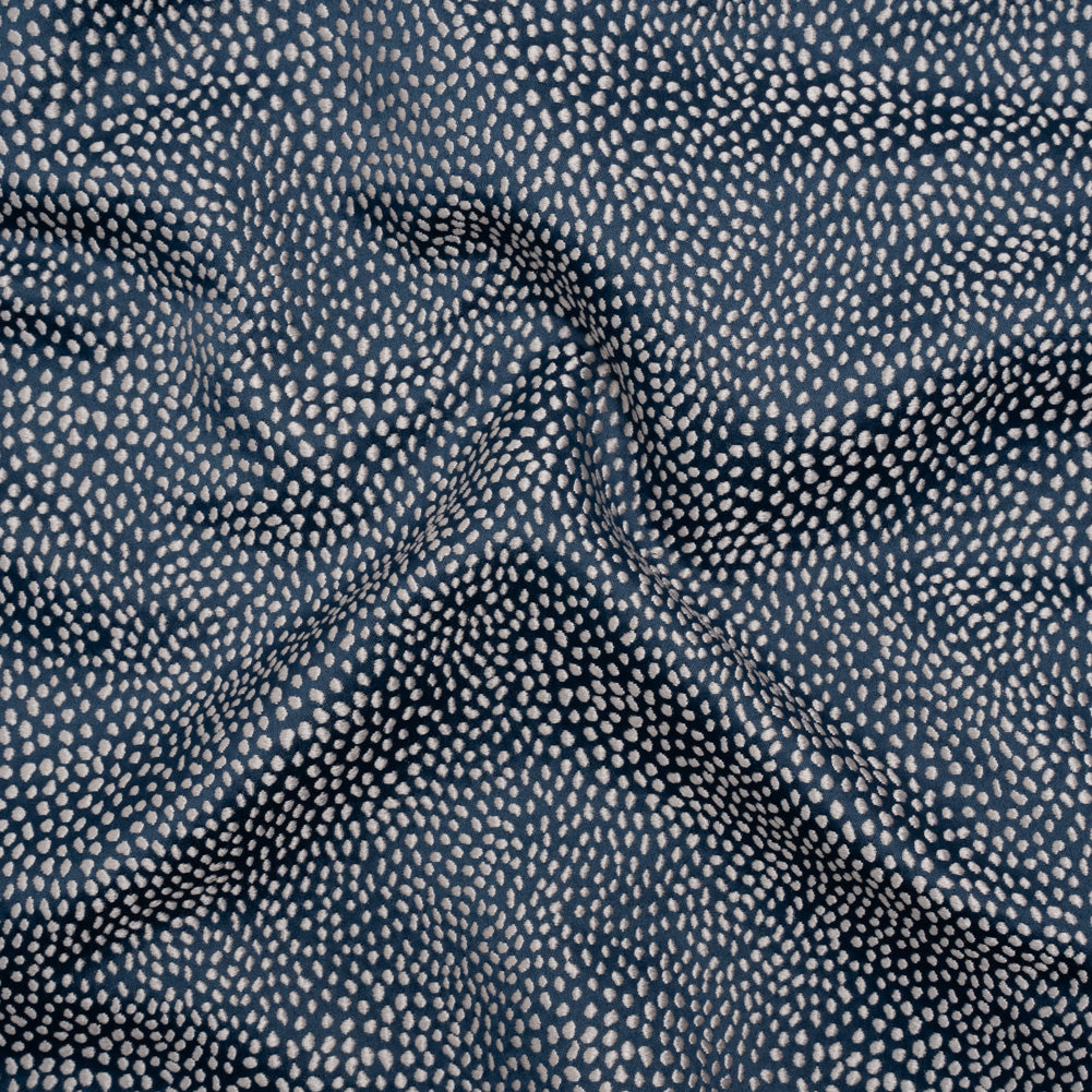 Recycled Polyester Jacquard - Indigo Little All-Over Spots - British Imported Recycled Polyester Jacquard - Indigo Little All-Over Spots - British Imported