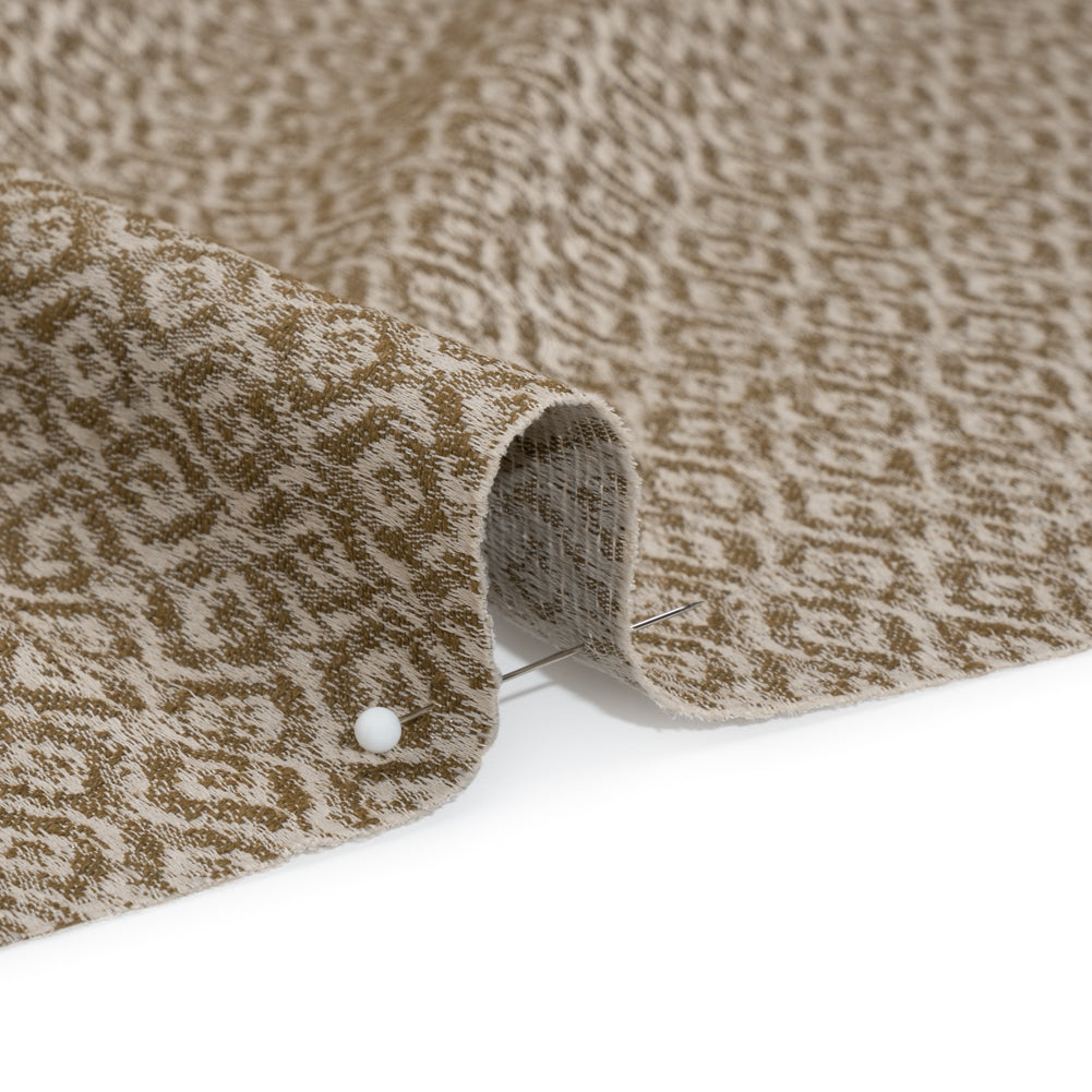 Recycled Polyester and Cotton Drapery Jacquard - Brass Diamond Ogees - British Imported Detail Recycled Polyester and Cotton Drapery Jacquard - Brass Diamond Ogees - British Imported Detail