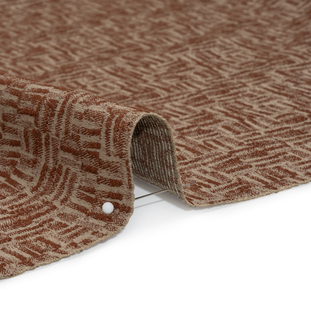 Recycled Polyester and Cotton Drapery Jacquard - Ginger Little Lines - British Imported Detail Recycled Polyester and Cotton Drapery Jacquard - Ginger Little Lines - British Imported Detail